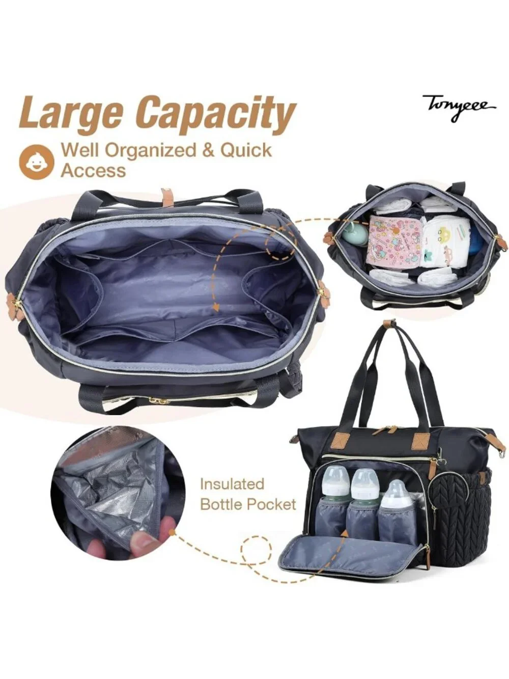 Large Diaper Bag Tote | Stylish Baby Hospital Bag for Labor & Delivery Moms